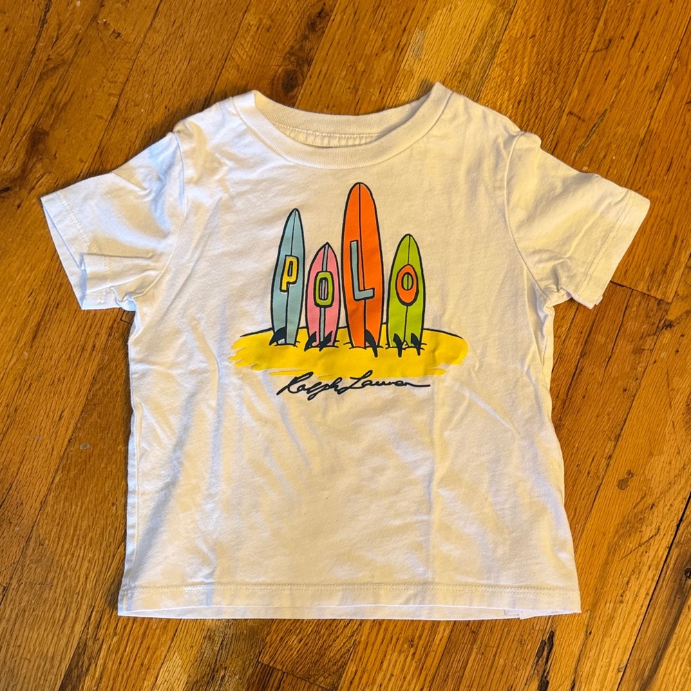 Polo by Ralph Lauren Kids White Tee with Colorful Surfboards